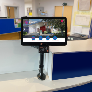 EntrySign desk mounted screen in school reception area