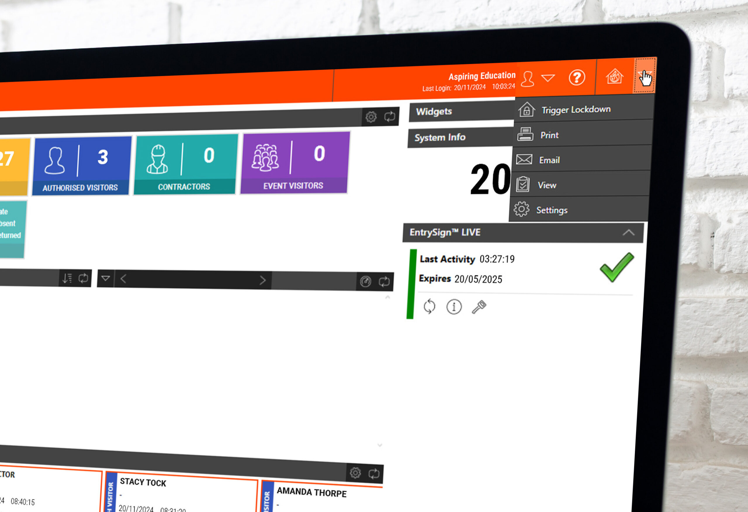 EntrySign back office suite user interface