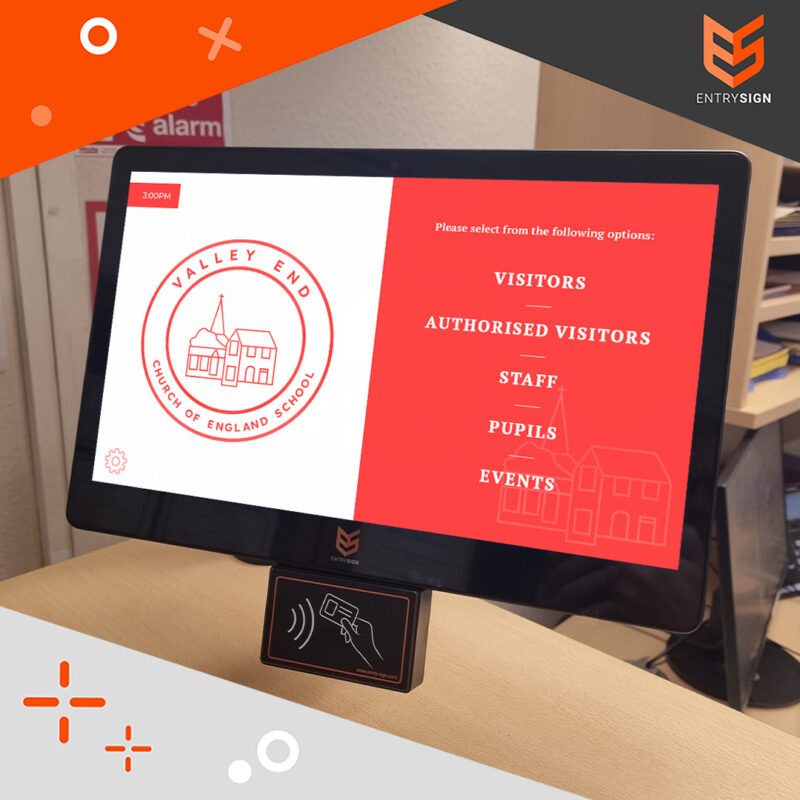 Visitor management screen with red and white user interface.