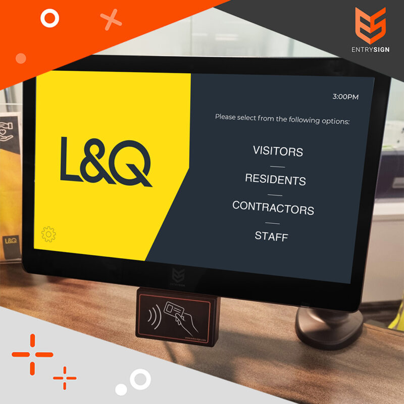 Visitor management screen on a desk