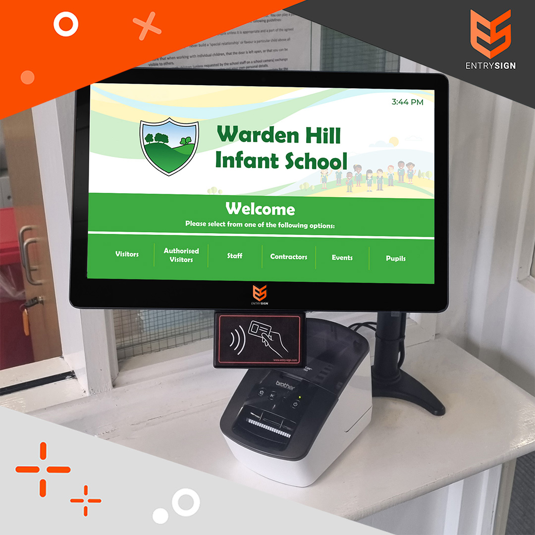 School visitor management screen with label printer